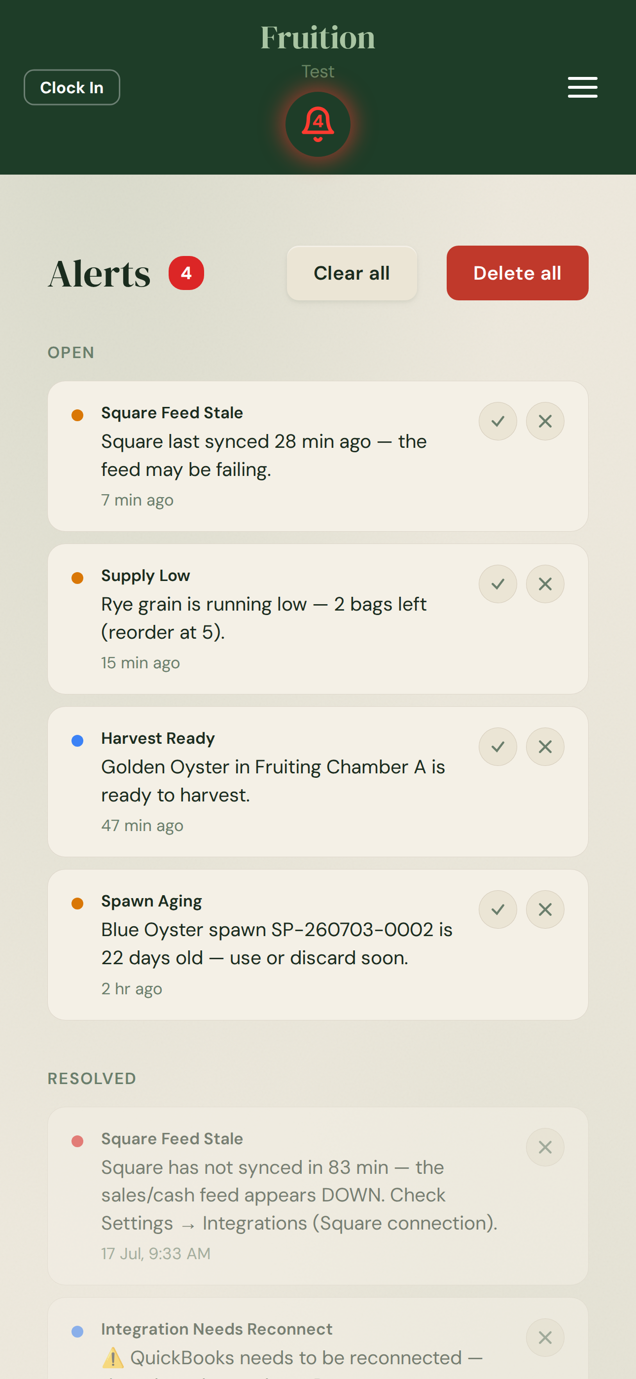 Alerts feed